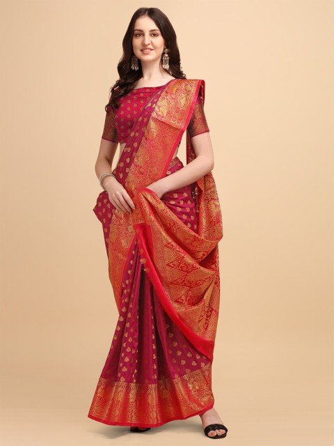 

Wuxi Purple & Gold-Toned Woven Design Pure Silk Banarasi Saree
