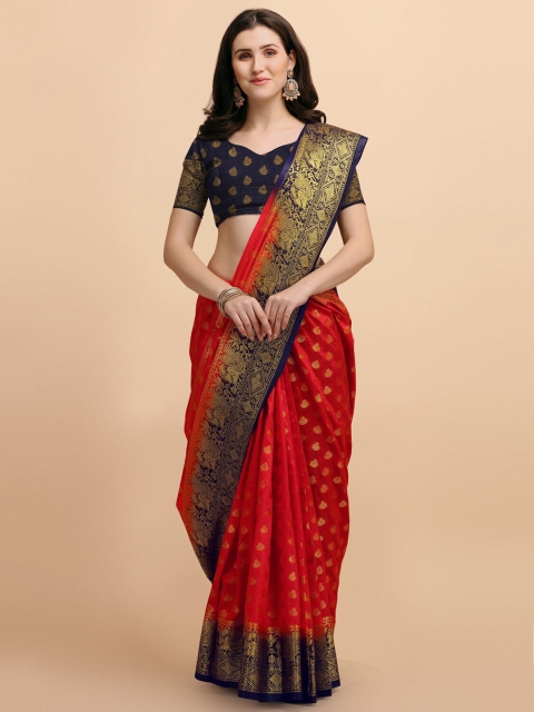 

Wuxi Red & Blue Woven Design Zari Pure Silk Banarasi Saree