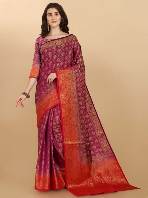 

Wuxi Purple & Gold-Toned Woven Design Pure Silk Banarasi Saree