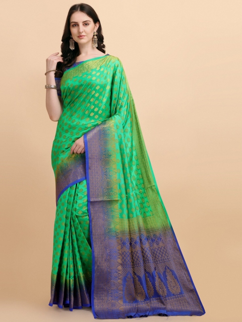 

Wuxi Sea Green & Purple Woven Design Pure Silk Banarasi Saree
