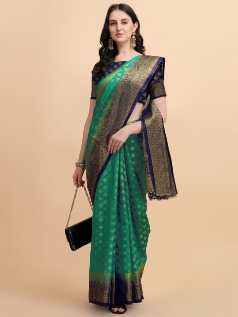 

Wuxi Teal & Blue Woven Design Pure Silk Banarasi Saree