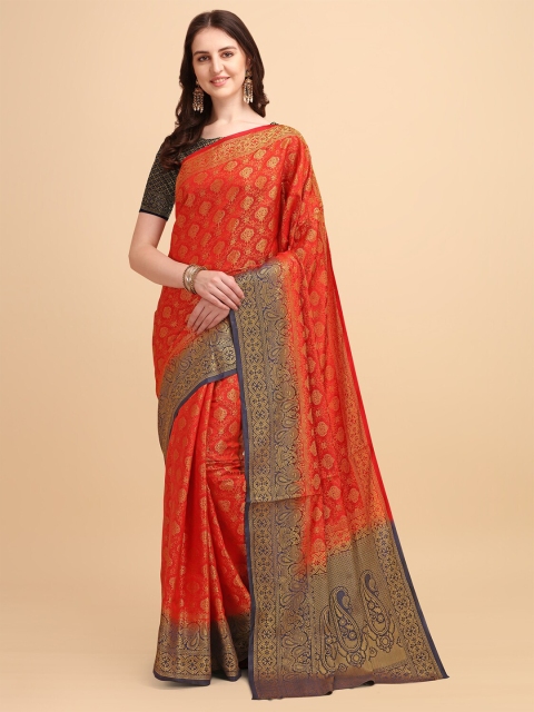 

Wuxi Red & Black Woven Design Pure Silk Banarasi Saree
