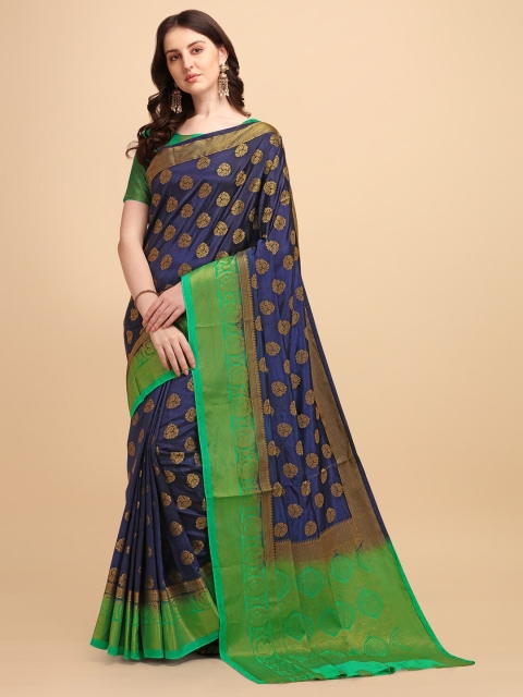 

Wuxi Navy Blue & Green Woven Design Pure Silk Banarasi Saree