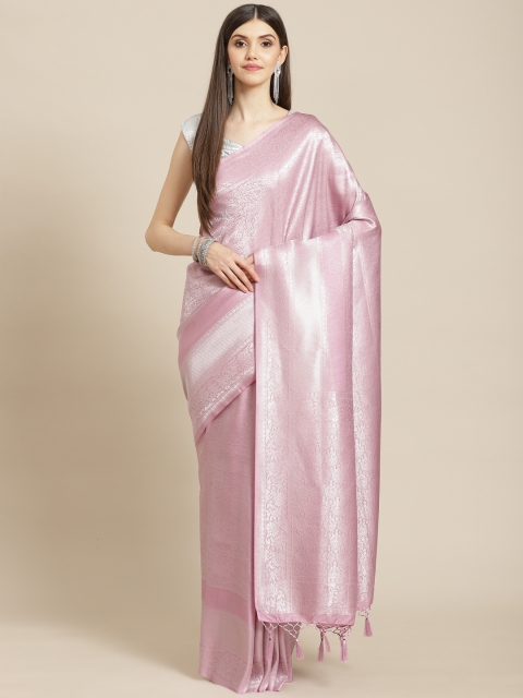 

Meena Bazaar Lavender Woven Design Silk Blend Saree with Blouse Piece