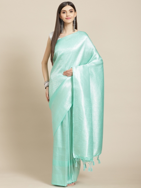 

Meena Bazaar Sea Green Woven Design Silk Blend Saree with Blouse Piece