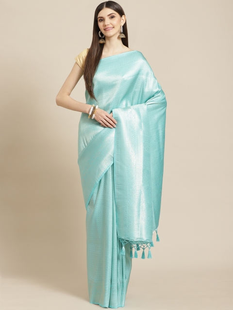 

Meena Bazaar Sea Green Woven Design Silk Blend Saree with Blouse