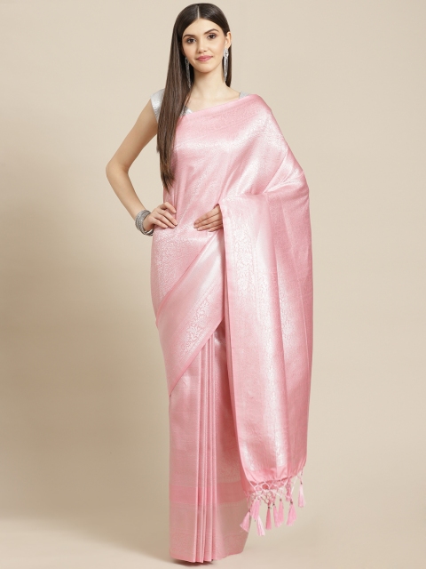

Meena Bazaar Pink Woven Design Silk Blend Saree with Blouse Piece