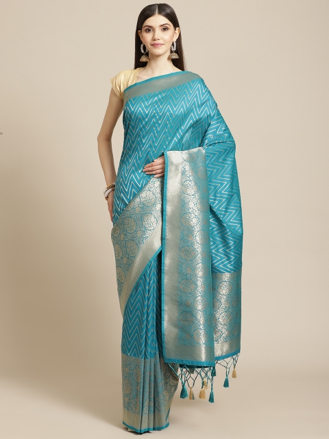 

Meena Bazaar Blue Woven Design Saree with Blouse