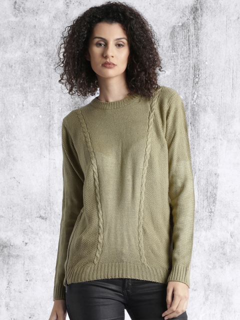 

Roadster Women Khaki Self Design Pullover