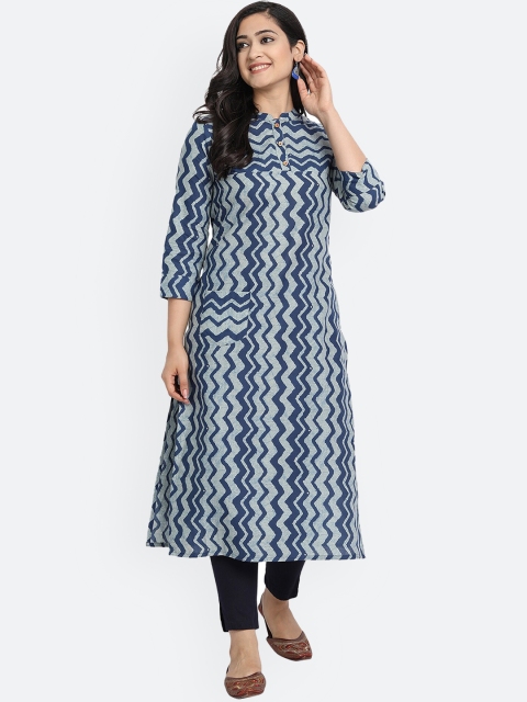 

Haute and Humble Women Blue Printed Anarkali Kurta
