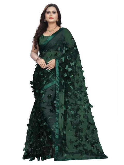 

DITISA FASHION Green Floral Embroidered Net Saree