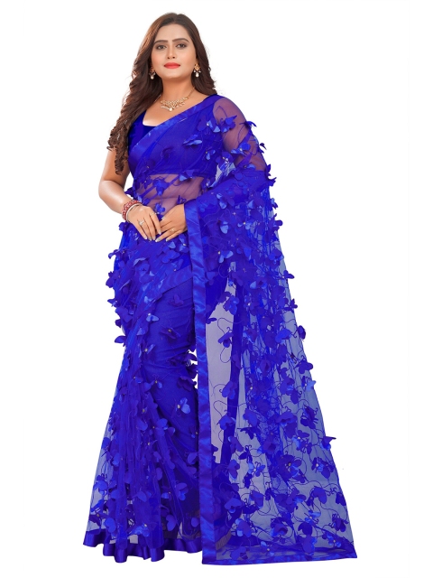 

DITISA FASHION Blue Floral Embroidered Net Saree
