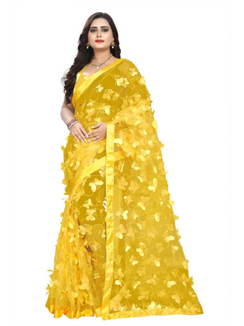 

DITISA FASHION Yellow Floral Embroidered Net Saree
