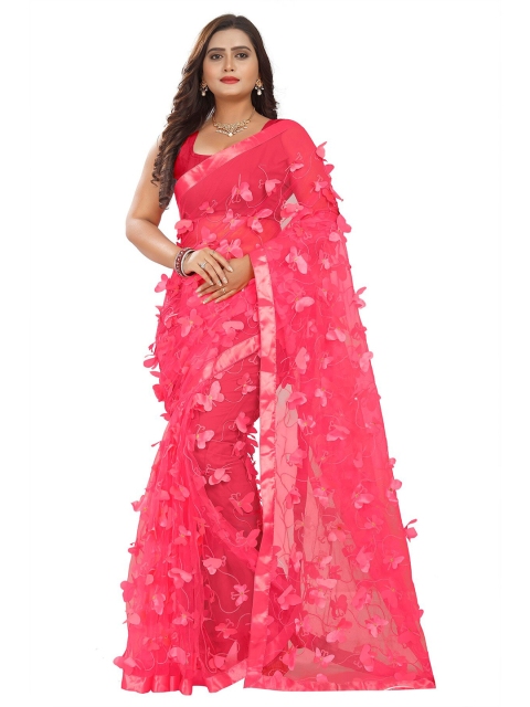 

DITISA FASHION Pink Floral Embroidered Net Saree