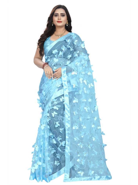 

DITISA FASHION Turquoise Blue Floral Embroidered Net Saree