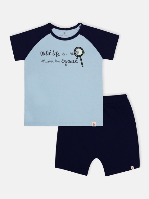 

Babysafe Boys Blue & Navy Blue Printed Pure Cotton T-shirt with Shorts