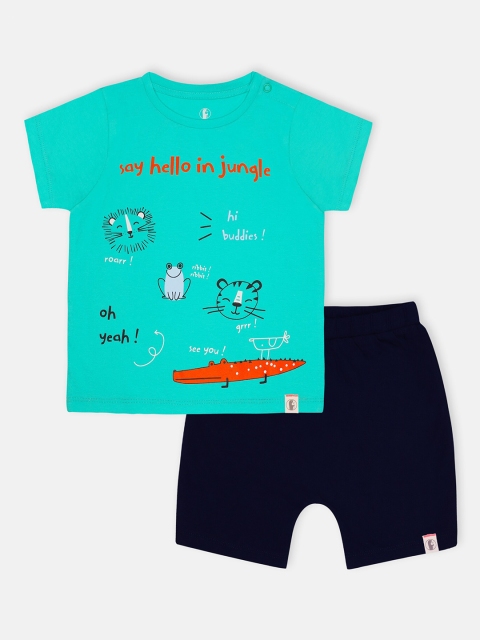 

Babysafe Infant Boys Turquoise Blue & Black Printed Pure Cotton Top with Shorts