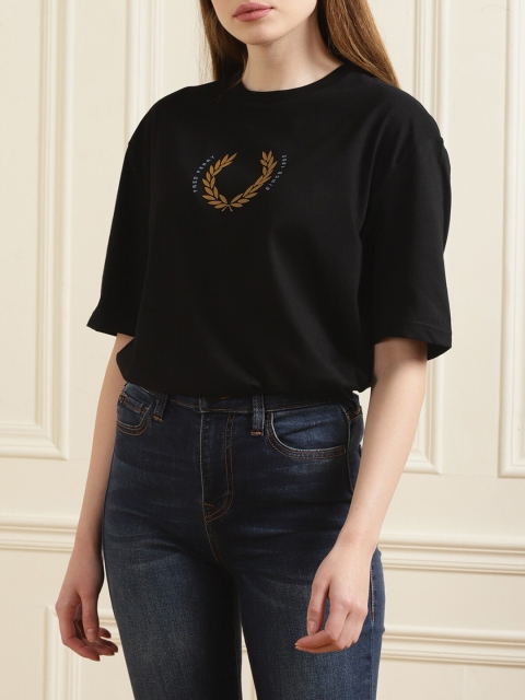 

Fred Perry Women Black Printed Pure Cotton T-shirt