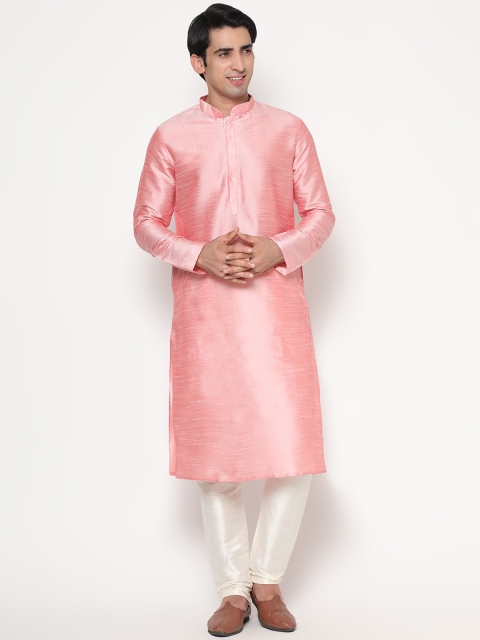 

PREMROOP- THE STYLE YOU LOVE Men Pink Thread Work Khadi Kurta