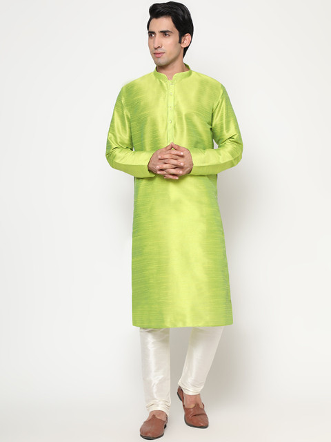 

PREMROOP- THE STYLE YOU LOVE Men Green Thread Work Khadi Kurta