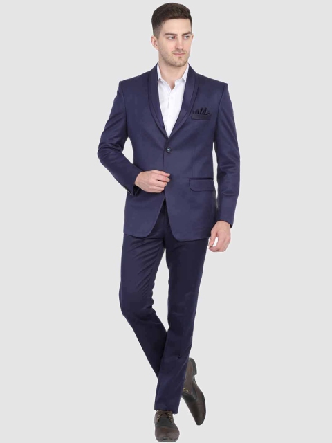 

TAHVO Men Navy Blue Solid 2 Piece Suit