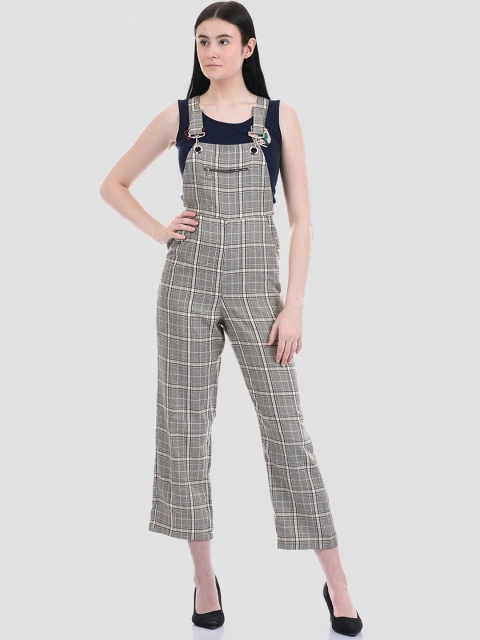 

Madame Women Grey Checked Denim Dungarees