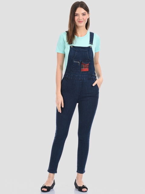 

Madame Women Navy Blue & Red Solid Tapered Fit Dungaree