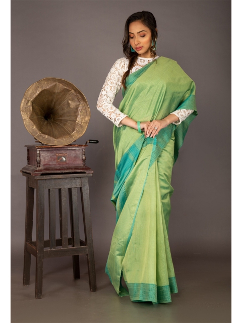 

Unnati Silks Green & Blue Woven Design Silk Cotton Mysore Silk Saree