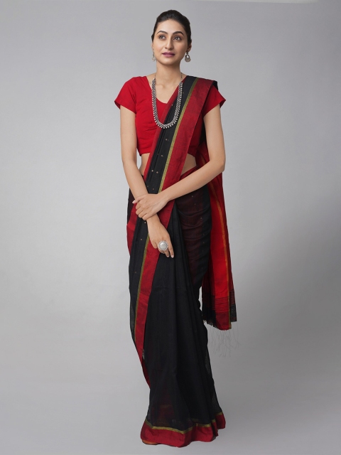 

Unnati Silks Black & Maroon Woven Design Zari Linen Blend Jamdani Saree