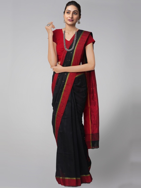

Unnati Silks Black & Red Woven Design Linen Blend Jamdani Saree