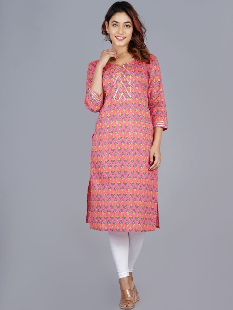 

JAIPURI COLLECTION Women Pink Geometric Flared Sleeves Kurta