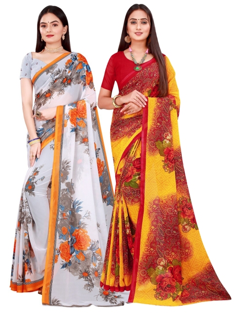 

Florence White & Yellow Floral Pure Georgette Saree
