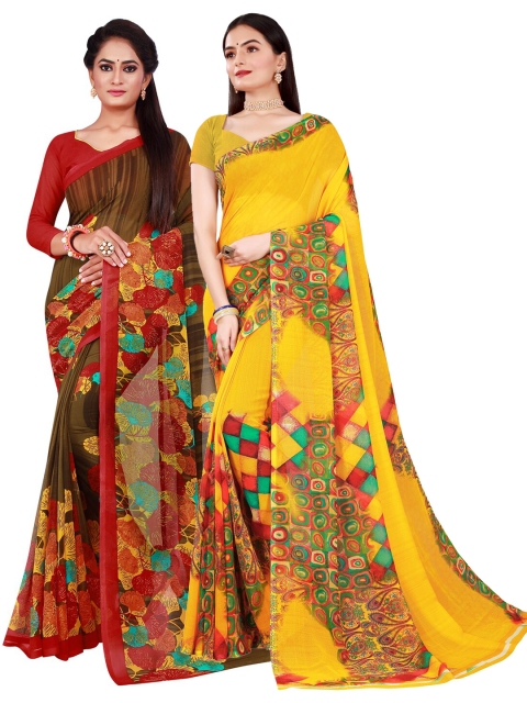 

Florence Yellow & Brown Pure Georgette Saree