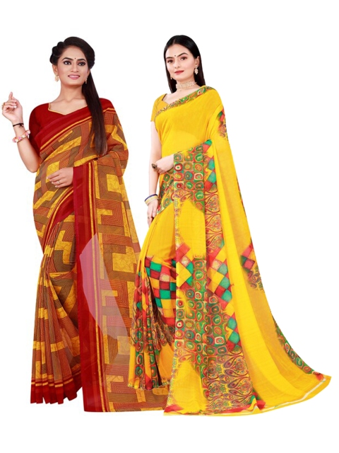 

Florence Yellow & Maroon Pure Georgette Saree