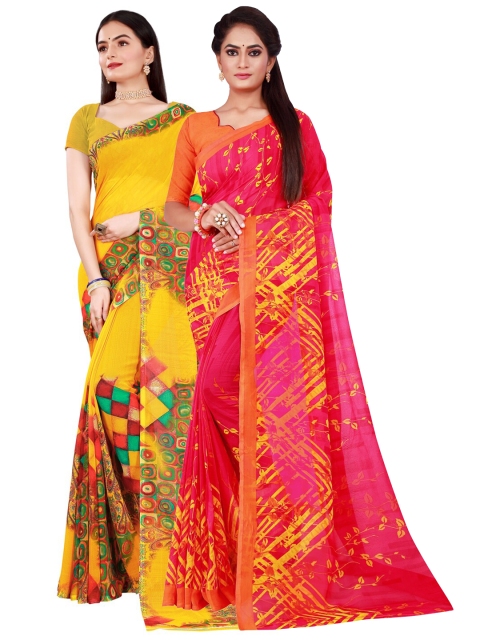 

Florence Yellow & Magenta Pure Georgette Saree