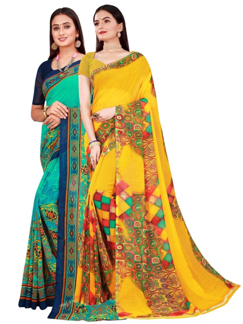 

Florence Yellow & Green Pure Georgette Saree