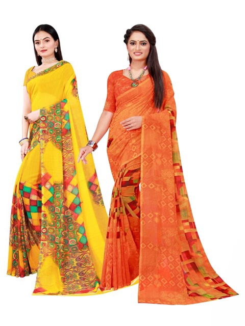 

Florence Yellow & Orange Pure Georgette Saree