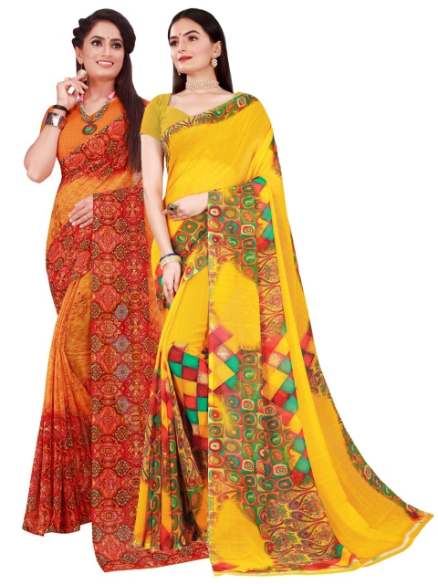 

Florence Yellow & Orange Pure Georgette Saree