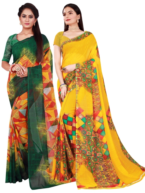 

Florence Yellow & Green Pure Georgette Saree