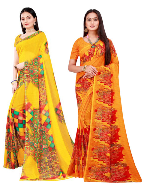 

Florence Yellow & Orange Pure Georgette Saree