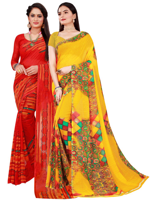 

Florence Yellow & Red Pure Georgette Saree