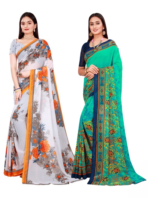 

KALINI White & Sea Green Pure Georgette Saree