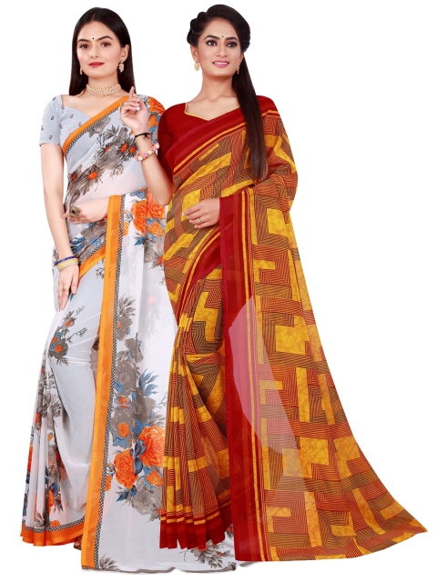 

KALINI White & Red Pure Georgette Saree