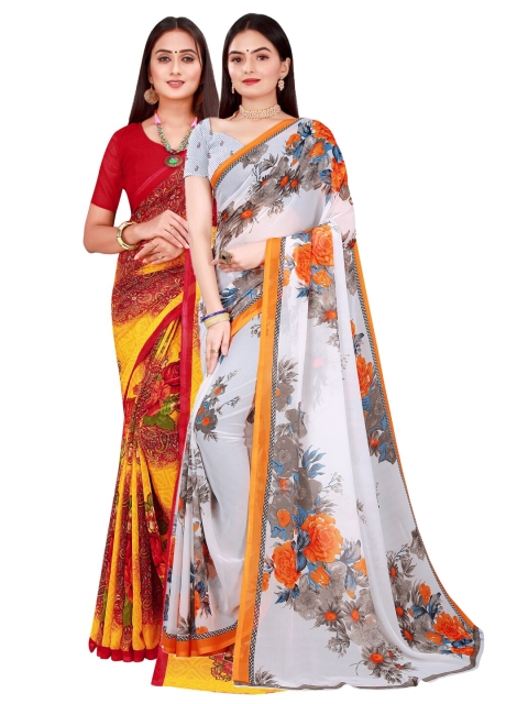 

KALINI White & Rust Pure Georgette Saree