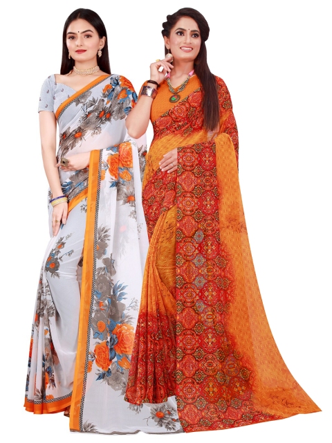 

KALINI White & Red Pure Georgette Saree