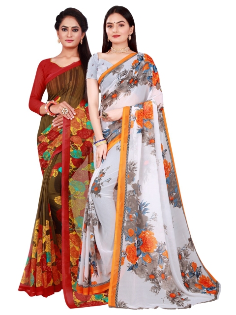 

KALINI White & Rust Pure Georgette Saree