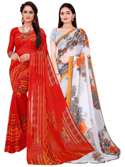 

KALINI White & Red Pure Georgette Saree