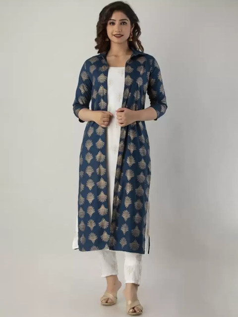 

Meeranshi Women Navy Blue Layered Kurti with Trousers