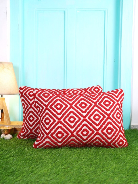 

KRAVIKA Red & White Set of 2 Geometric Rectangle Cushion Covers