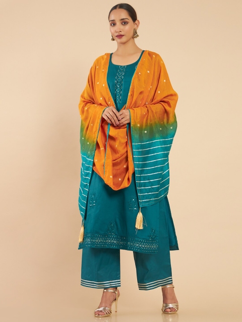 

Soch Blue & Yellow Embroidered Pure Cotton Unstitched Dress Material